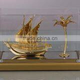 NEW Style High Quality Beautiful 24k Gold Plated Dhow and Coconut Tree Model With Home Office Decor & Gift thumbnail-1
