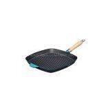 Square Cast Iron Grill Pan With Wooden Handle thumbnail-1