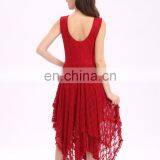 Fashion Hot Sale Red Elegant Tunic Women Lace Dress With Halter thumbnail-3