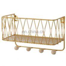 Hot Selling Bathroom Metal Wire Rack Living Room Wire Storage Racks With Bamboo Ball Wall Mounted Storage Rack