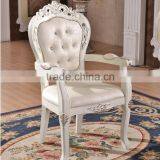 Rubber wood white leather armchair high back dining chair