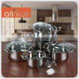 SS201 Material 10pcs Stainless Steel Cooking Pot Set With Glass Cover & Calculated Bottom