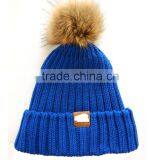 Acrylic Knit Winter Beanie Hats With Fur Pompom Detachable
