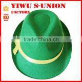Cheap Non Woven Party Hat Carnival Decorate Green Felt Fedora Hat With Yellow Ribbon