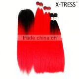 Ombor Color Synthetic Full Head Hair Weft Frontal Lace Closure With Bundles