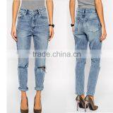 2015 fashion Distressed mid-rise boyfriend jeansand New design women skinny jeans distressed jeans holes jean