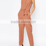 New Fashion 100% Polyester Sleeveless Adult One Piece Wrapped Jumpsuit With Belt 2016 Wholesale thumbnail-3
