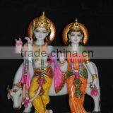 Marble Raddha Krishna Statue With Cow