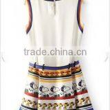 White Snoopy Print Pleated Belt Sleeveless Chiffon Dress thumbnail-2