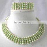 Wholesale 7 Rows 16-18" 7-8mm White Cultured Pearls & Crystal Necklace & Bracelet Set thumbnail-1