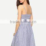 Blue Stripe Sleeveless Bow Dress 2017 Fashion Smart Lady Casual Dress thumbnail-3