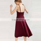 New Fashion Ladies Dress v Neck Long Red Plain Shoulder-straps Elegant thumbnail-2