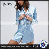 MGOO Manufacturing Custom US Global Brand Sleepwear Wolf & Whistle Satin Daddy Night Shirt Blue Satin Pajama Soft Fabric thumbnail-1