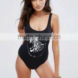 2017 Sexy Women One Piece Bodysuit Polyester Spandex Billabong Tiger Low Back Girls Swimsuit Black Color thumbnail-2