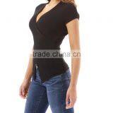 Zm50288b 2017 Latest Ladies Cloth Europe Slim v Neck Short Sleeve Women t Shirt thumbnail-4