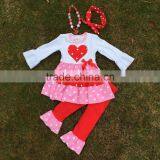 2016 Valentine's Day Design Girls Outfitskids Clothing Long Sleeves Pant Suit Heart Top Red Pant Girls With Accessories thumbnail-1