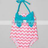 New Fashion Girl Beachwear With Pink And Teal Chevron Bow One-Piece Girl Swimsuit Girl Clothes G-NP-S905-319 thumbnail-1