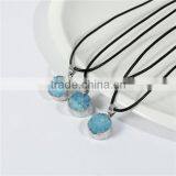 New Fashion Natural Quartz Crystal Druzy /Drusy Necklace Black Cord Silver Tone Blue Round Pendant 44.8cm Long thumbnail-2