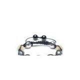 Shamballa Bracelet, Silver Plated Hematite Faceted Rounds, Crystal Pave Alloy Beads thumbnail-1