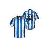 White Blue Stripes Sublimated Home Soccer Jerseys With Logos, Players Names / Numbers