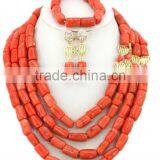 4 Rows Orange Column Coral Jewelry African Wedding Necklace Set