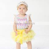 2017 New Hot Sell Summer Yellow Baby Set, Lace Baby Set ,high Quqlity , Romper With Headband With Pettiskirt From1 to 2 Years thumbnail-1