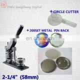 Free Shipping High Quality 2-1/4" 58mm Badge Button Maker Machine +Circle Cutter+200 Sets Metal Pinback Supplies