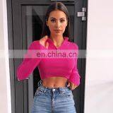 Hot Wholesale Women's Ladies Sexy Long Sleeve Zipper Skinny Thin Crop Top thumbnail-4