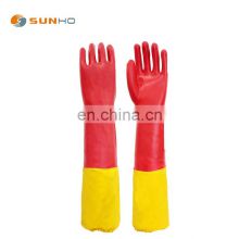 Sunnyhope red rubber PVC dipping gloves, long cuff PVC Coated Work Gloves safety,heavy duty gloves