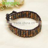 Topearl Jewelry Tiger Eye Leather Bracelet Woven Wrap Bangle 7.5 Inches CLL125 thumbnail-3