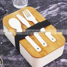 Wholesale Biodegradable Environmental Protection Buy School Kid Bento Square Box Lunch Bamboo Lid With Spoon Cutlery Set thumbnail-1