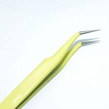 Yellow Stainless Steel Tweezers, Bird's Nest, Hair Picking and Eyelash Beautifying Tools, Electronic Mobile Phone Maintenance, Curved Straight Tip, Thin Tip Clip, Stickers, Cute thumbnail-4
