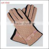 Ladies Dotty Micro Velvet Gloves With Bow for Wholesale thumbnail-3