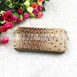 High Quality Brown Wrinkle PU Leather Rivets Decoration Long Wallet For Women With Zipper thumbnail-1