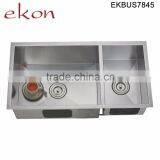 Double Bowl Stainless Steel Handmade Undermount Kitchen Sink With Drainer thumbnail-6