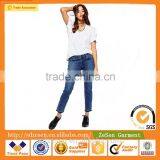 Wholesale Denim Five Pockets Boyfriend Jeans With Let Down Hem In Mid Wash Blue For Women thumbnail-4