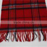 Red Yarn Dyed Checked Pure Wool Scarf With Fringe thumbnail-5