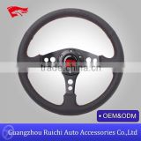 Racing Sport Style Black Leather w/ Red Stitching 350MM Steering Wheel