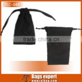 Promotional black satin drawstring gift pouches with pp cord