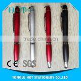 Hot new products for 2016 multi funtion pen with LED light on the top and soft touch in the neb