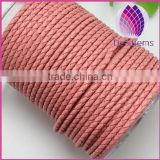 wholesale light pink color 3mm braided genuine leather cord for bracelet