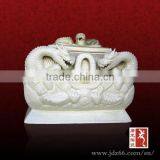 Chinese Design White Glazed Hand Carved Dragon American Coffin Ceramic Urn for Good Sale thumbnail-1