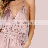 Low Back Cross Back Pink Satin Pictures of Sexy Girls Wearing Jumpsuit thumbnail-5