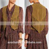 High Quality Women Sweet Brown Slim Fit Fringe Suede Vest thumbnail-6