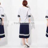 Female Money Navy Blue Printed Knitted Waistband Draw String Dress thumbnail-6