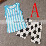 new item 2016 children clothes Baby Boy boutique football outfit Clothing Set Cartoon Letter T shirt Stripe Shorts