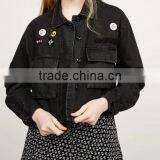 Runwaylover EY1010C 2016 Autumn New Ladies Casual Lapel Hole Denim Jacket thumbnail-3