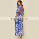 Gypsy Boho Hippie Printed Clothes Half Sleeve Backless Floral Maxi Dress thumbnail-4