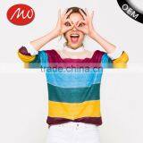 Hot Selling Rainbow Colorful Striped Pattern Cashmere Sweater Designs for Women thumbnail-1