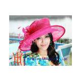 Fashionable Fuschia Casual Sinamay Hats With Feathers Trims , customized